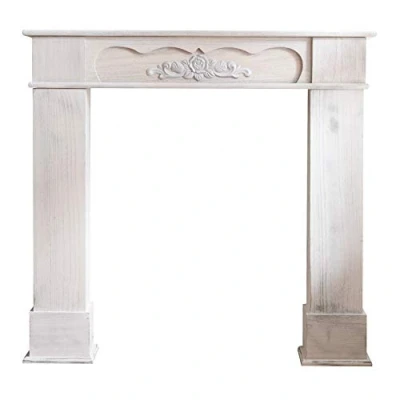 Image of Rebecca Mobili Fireplace Frame decoration, white wooden mantelpiece, retro style, for living room, home ideas Dimensions: 99 x 104 21 cm (HxWxD) Art. RE4865