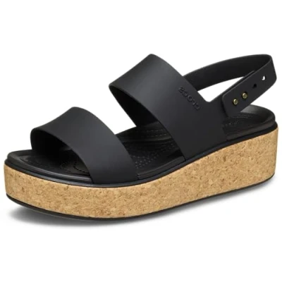 Image of Crocs Women&#039;s Brooklyn Cork Low Wedge Sandal, Black/Black, 2 UK