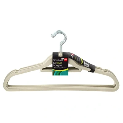 Image of HOMESHOPA Velvet Coat Hangers, 50 Pack Heavy Duty Clothes Hangers with Tie Bar, Slim Non Slip Suit 360 Degree Swivel Hook, Durable, Sturdy Space Saving for Trousers Beige