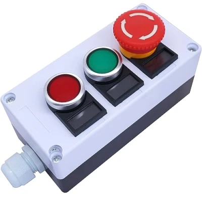 Image of Taiss Latching Red Mushroom Emergency Stop Switch 440V 10A 1NC 1NO and Green Momentary Push Button combination Station Box hz 11ZS GR