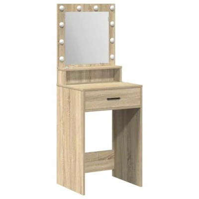 Image of vidaXL Sonoma Oak Vanity Table 50x41 cm with Hollywood Lights and Storage for Bedroom