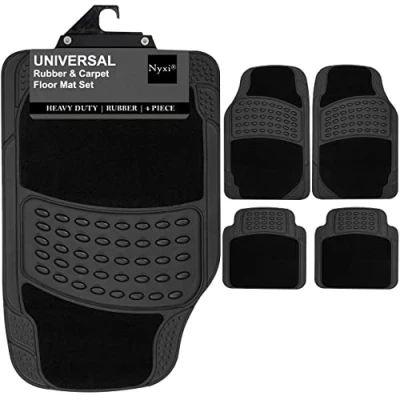 Image of Nyxi 4 Piece Rubber Car Mat and Carpet (Front + Rear) Floor Universal Non Slip Heavy Duty for Cars SUV Truck VAN, Water Proof, All Weather