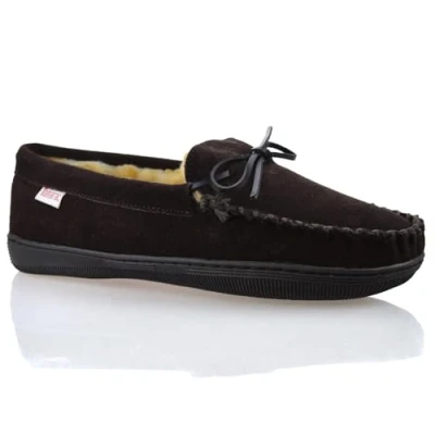 Image of Mens Leather Sheepskin Warm Fur Lined Memory Foam Slippers Moccasin Shoes[UK11 /US12, Root] Brown