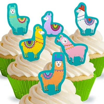 Image of 12 x PRE CUT Llamas Stand Up Edible Cake Toppers