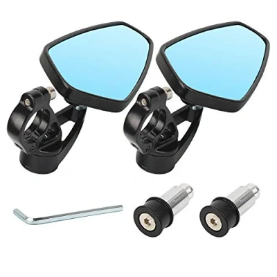 Image of GES Motorcycle Modified Rear View Mirrors universal 22mm reversing CNC Rearview Mirror Oval Aluminum (Blue Mirror)