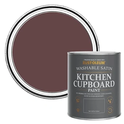 Image of Rust Oleum Dark Purple Scrubbable Kitchen Cupboard Paint in Satin Finish Mulberry Street 750ml