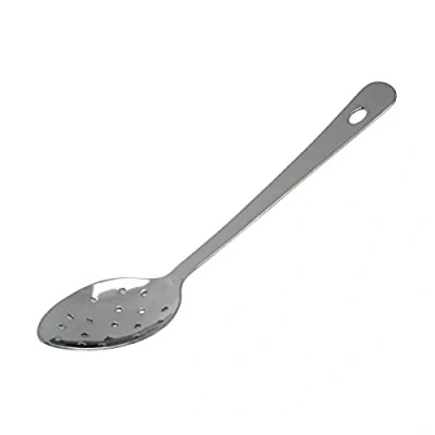 Image of Genware NEV 300110 Perforated Spoon with Hanging Hole, Stainless Steel, 10&quot;