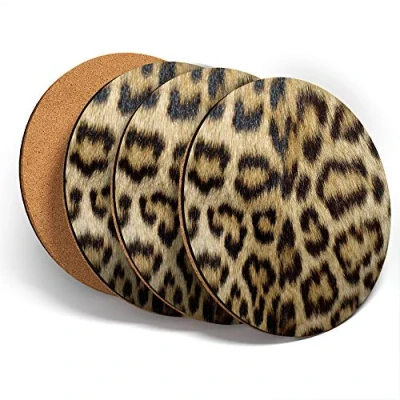 Image of Destination Vinyl ltd Great Coasters (Set of 4) Round Wild Animal Print Leopard Cat Fur Drink Glossy Coasters/Tabletop Protection for Any Table Type #46431
