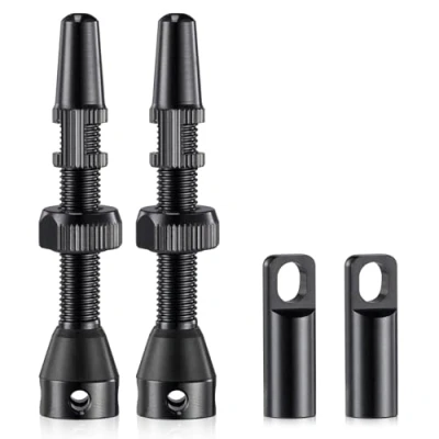 Image of HZJD 2PCS Bike Tubeless Presta Air Valve Stem, Black, Alloy Stem(44 mm)