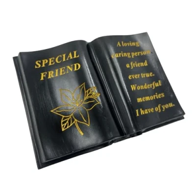 Image of Angraves Special Friend Gold Lily Flower Graveside Black Book Memorial Ornament Plaque