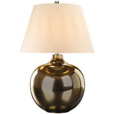Image of Ottoman Table Lamp with Round Tapered Shade, Bronze Metalic, Ivory Shade