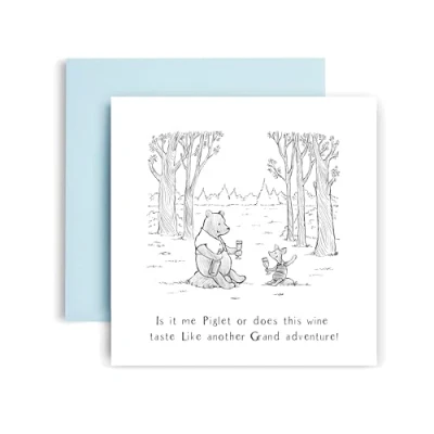 Image of Huxters Birthday Cards for Men and Him Her Women Pooh Piglet Wine Adventure Dad Sister Brother Uncle Friend Mum Auntie Nan Grandad 14.8cm