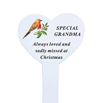 Image of Special Grandma Christmas Robin Memorial Heart Remembrance Verse Ground Stake