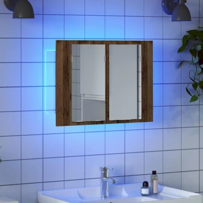 Image of vidaXL led mirror cabinet vanity unit 60x12x45 cm/bathroom storage cupboard wall mounted/engineered wood old finish/modern bathroom accent