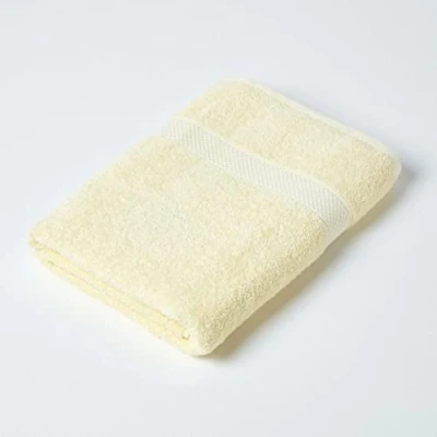 Image of HOMESCAPES Lemon Yellow Turkish Cotton Bath Towel Super Soft Thick &amp; Absorbent 500 GSM Heavy Weight for everyday Luxury
