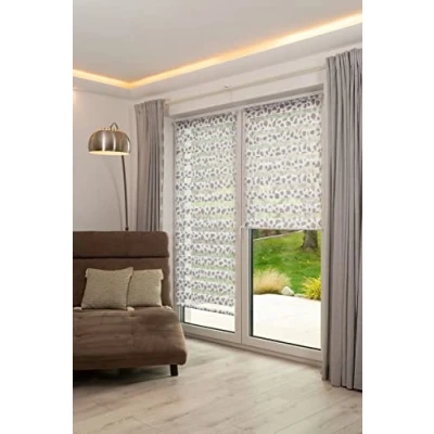 Image of Khome Klemmfix Double Roller Blind, Polyester, Stone Taupe Printed, B50 x H150 cm