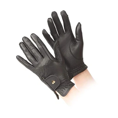 Image of Shires Aubrion Ladies Leather Horse Riding Gloves in Black Large,