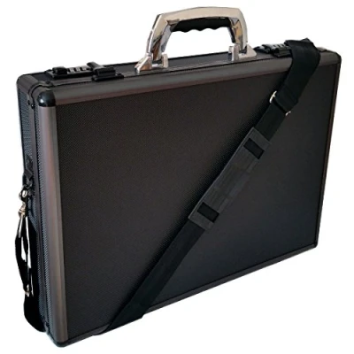 Image of ESSENTIAL PRODUCTS Pro Aluminium Executive Laptop Padded Briefcase Attache Case Black/Gun Metal