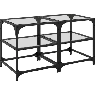 Image of vidaXL Coffee Tables with Transparent Glass Top 2 pcs 40x40x45 cm Steel