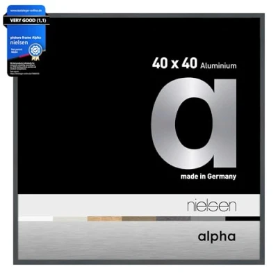 Image of nielsen Alpha Photo Frame 40x40cm Aluminium Picture Frame, Dark Grey with Protective Float Glass and Push Turn Clips Glossy