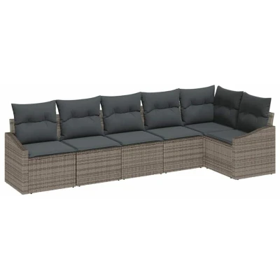 Image of vidaXL 6 Piece Garden Dining Set with Cushions Grey Poly Rattan