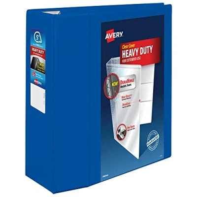 Image of Avery Heavy Duty View 3 Ring Binder, 5&quot; One Touch EZD Ring, Holds 8.5&quot; x 11&quot; Paper, 1 Pacific Blue Binder (79817)
