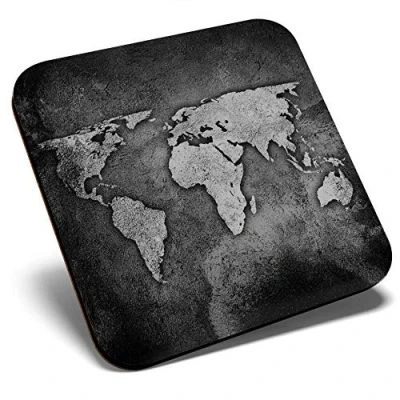 Image of Great Single Coaster Square BW World Map Earth Travel Fun Glossy Quality Coasters Tabletop Protection for Any Table Type #39592