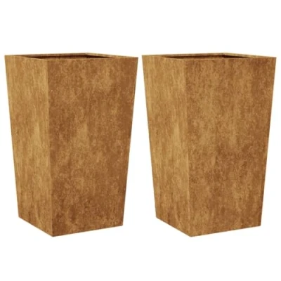 Image of vidaXL Garden Planter Boxes Indoor/Outdoor Corten Steel Raised Planters, No Drainage, Rust Resistant, Sturdy Flower Pots 45 x 75 cm, Set of 2