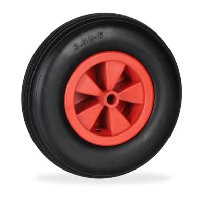 Image of Relaxdays Wheelbarrow Wheel 3.50 6, Rubber Tyre with Plastic Rim, Puncture Proof, up to 100 kg, Replacement, Black/Red, 3.5 6