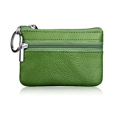 Image of Hibate Mini Coin Purse Holder Wallet Leather Purses for Women Men Kids Zipper Pouch with Key Ring Green