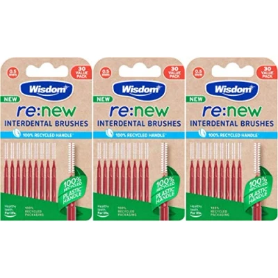 Image of Wisdom re:New 0.5mm Interdental Brushes x30 Pack of 3 (90 Total) Recycled Plastic