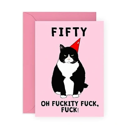 Image of Central 23 50th Birthday Card For Men Women Fifty Grumpy Cat Wife Husband Greeting Happy Fiftieth Cards Male Female Friends Comes With Fun Stickers