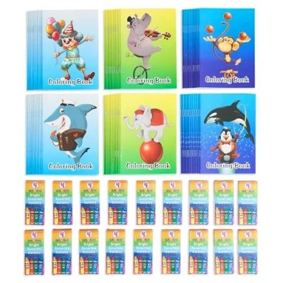 Image of THE TWIDDLERS 72 Mini Colouring Books &amp; 18 Boxes of Crayons for Kids (4 Per Box, Total) Perfect Small Book Party Bag Fillers Kids, School Classrooms A6 Size