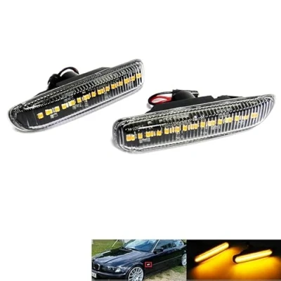 Image of RZG 2x Clear Lens Side Indicator Amber LED Marker Repeater Light For 1998 02 3 Series E46 Saloon Coupe pre LCI 2001 04 Compact