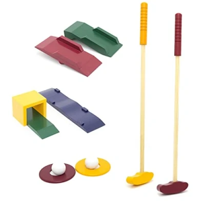 Image of Carousel Home 10 Piece Wooden Crazy Golf Garden Game 2 Player Family Kids Set Outdoor Lawn Games Children&#039;s