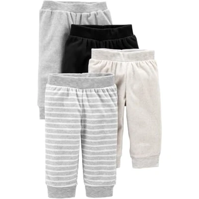 Image of Simple Joys by Carter&#039;s Baby 4 Pack Fleece Pants, Black/Ivory/Light Grey/White Stripes, 12 Months (Pack of 4)
