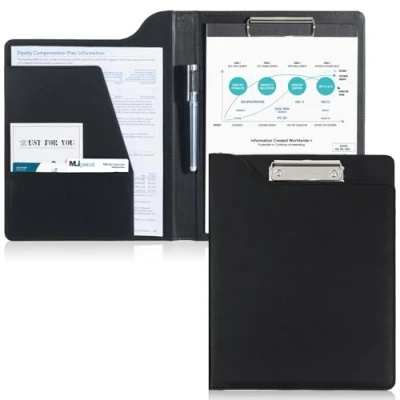 Image of ProCase Clipboard Folder Portfolio, A4 Leather Padfolio Clipboard, Business Portfolio Professional for Interview Resume Office Conference Black