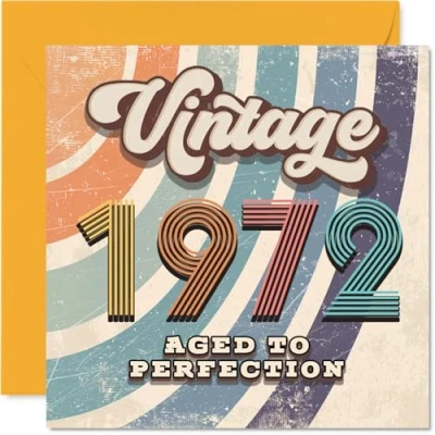 Image of 53rd Birthday Card for Men Women Vintage 1972 Aged To Perfection Happy 53 Cards Nanny Grandma Neighbour Brother Dad Nan, 145mm Bday Greeting
