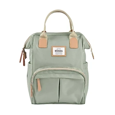 Image of BÉABA Baby Changing Backpack Large Storage Volume Mat Included Multiple Pockets Opening Isothermal Multifunction Travel Bag Wellington Sage Green
