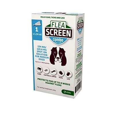 Image of Flea SCREEN combo Medium Dog (1 Pipette): Treatment for Dogs Kills Fleas, Eggs &amp; Ticks Provides 4 Weeks and Tick (10 20kg).