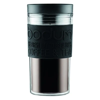 Image of Bodum Travel Mug, Double Walled, Plastic, 0.35 L, Silicone Rubber, Black, One Size (Pack of 1)