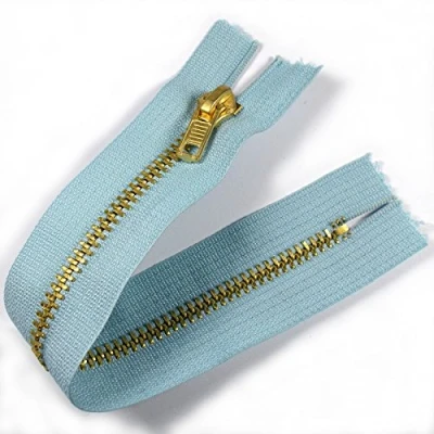 Image of Gold Colour Metal Trouser Jeans Zip Closed End 7 inch (17.5cm) (Light Blue)