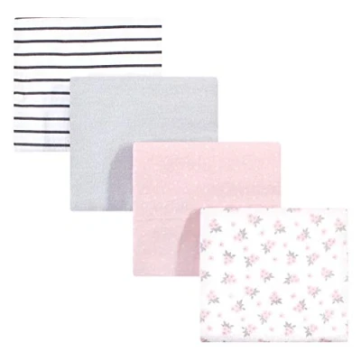 Image of Hudson Baby Unisex Cotton Flannel Receiving Blankets, Gray Pink Floral, One Size