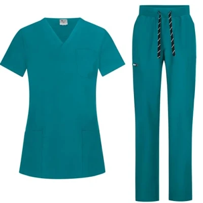 Image of B well BELLA Scrubs Uniforms Women Set Scrub Top + Pants Medical &amp; Uniform with Spandex, Caribbean, XXXL