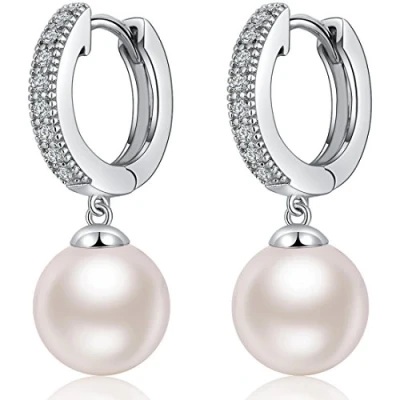 Image of Pearl Drop Earrings Rose Gold Teardrop Sterling Silver Freshwater Dangle Hypoallergenic Faux Studs Women