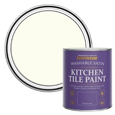 Image of Rust Oleum White water resistant Kitchen Tile Paint in Satin Finish Antique 750ml