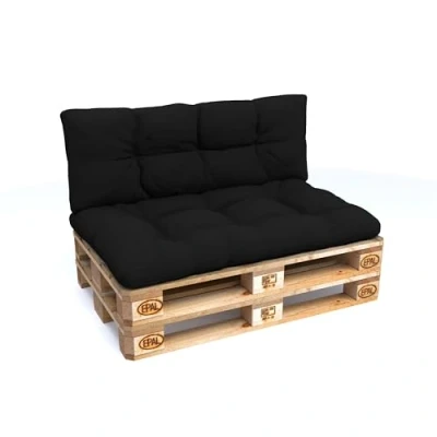 Image of POKAR Euro Pallet Waterproof Cushions Set of 2: 1x 120x80 + 120x40, Cold Foam, Removable Covers, Home Garden Furniture, without Pallets, Black