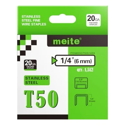 Image of meite Type 140/6 mm Stainless Steel Staples, T50 Heavy Duty 304 Staples for Staple Gun, Gun 20 Gauge 10.5 Crown Upholstery