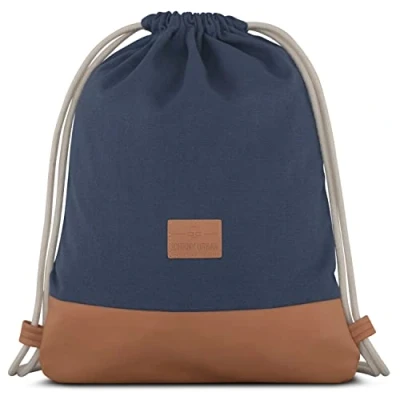 Image of Johnny Urban Drawstring Bag for Men and Women Blue Brown Luke Gym Sack Backpack with Pocket Sports, Swimming, Travel Leisure Cotton Sports Bags