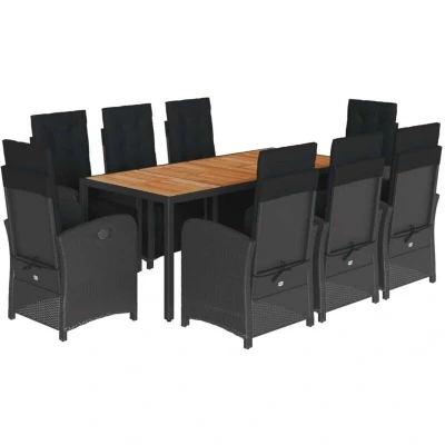 Image of vidaXL 9 Piece Garden Dining Set with Cushions Black Poly Rattan
